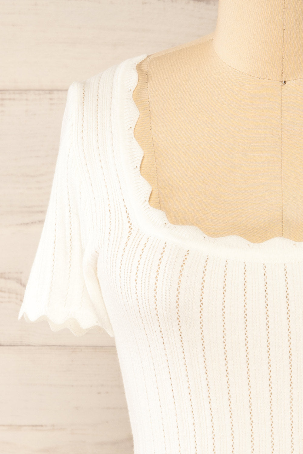 Francheville White Openwork Scalloped Trims Top | La petite garçonne front close-up