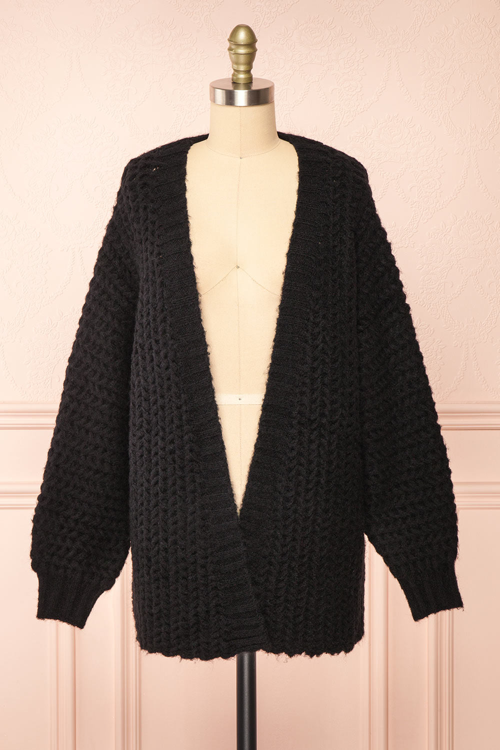 Francoise Black Knit Open-Front Cardigan | Boutique 1861 front view