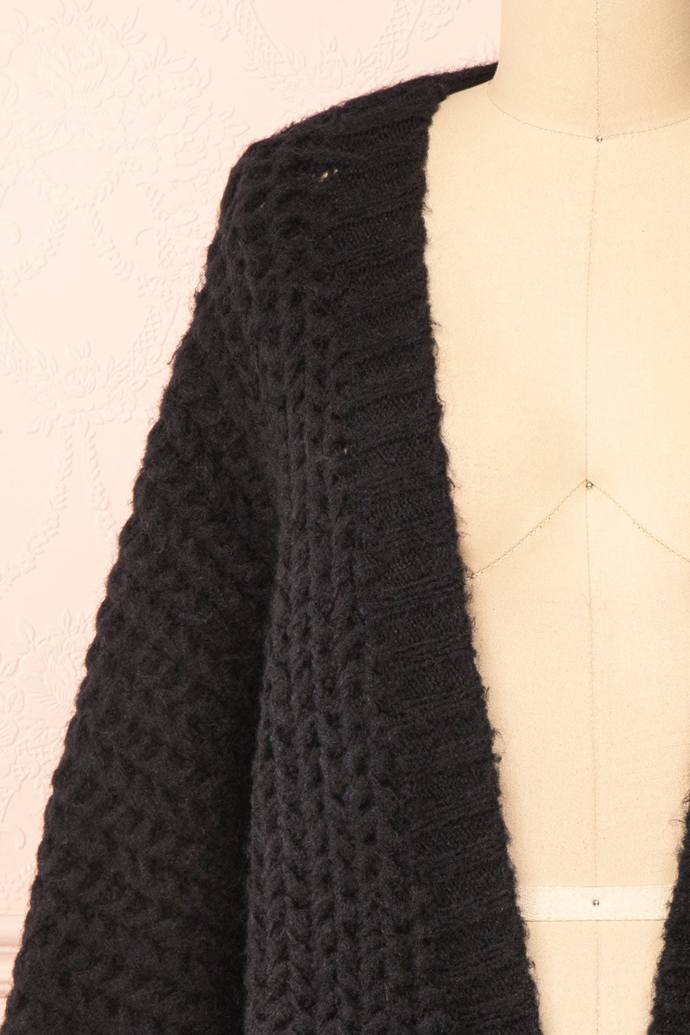 Francoise Black Knit Open-Front Cardigan | Boutique 1861 front close-up