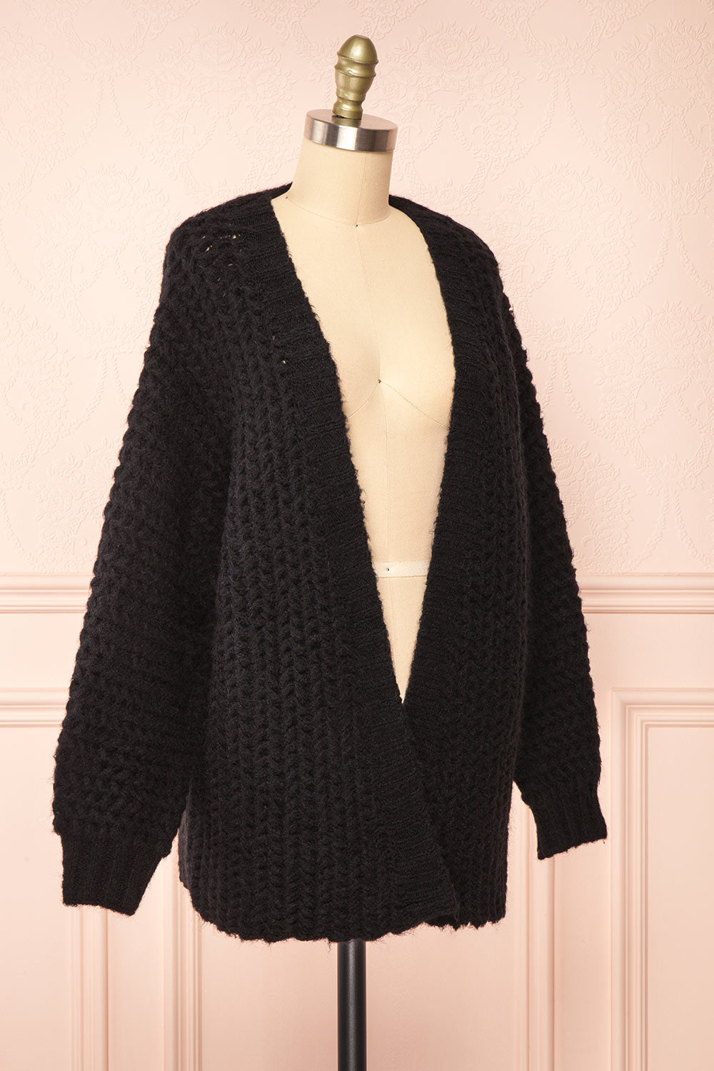 Francoise Black Knit Open-Front Cardigan | Boutique 1861 side view
