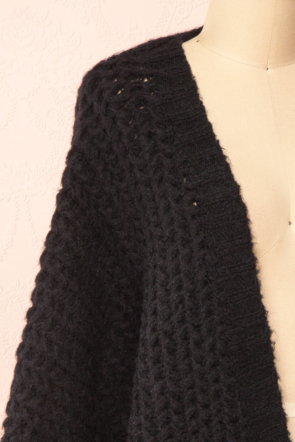 Francoise Black Knit Open-Front Cardigan | Boutique 1861 side close-up