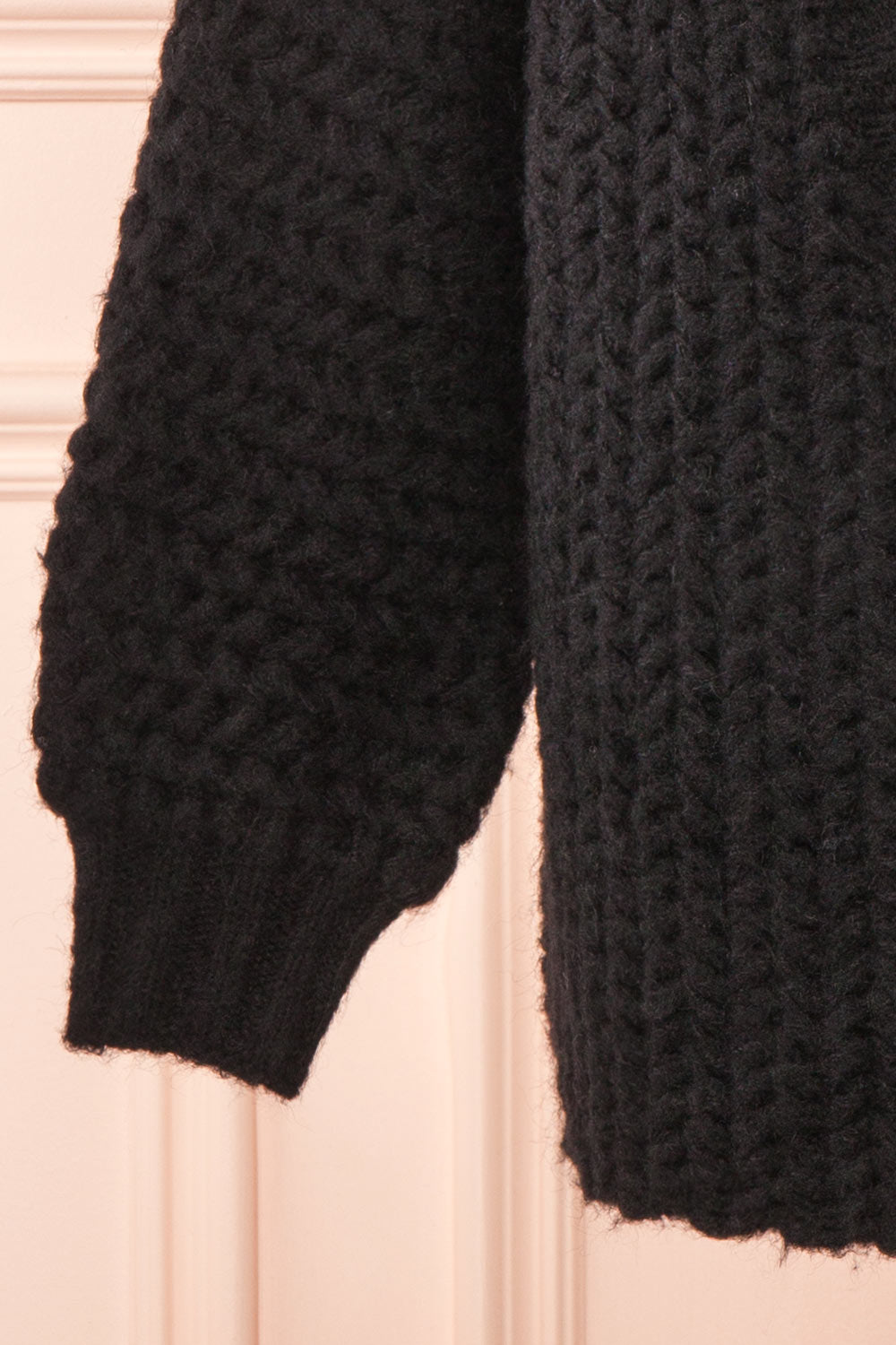 Francoise Black Knit Open-Front Cardigan | Boutique 1861 sleeve