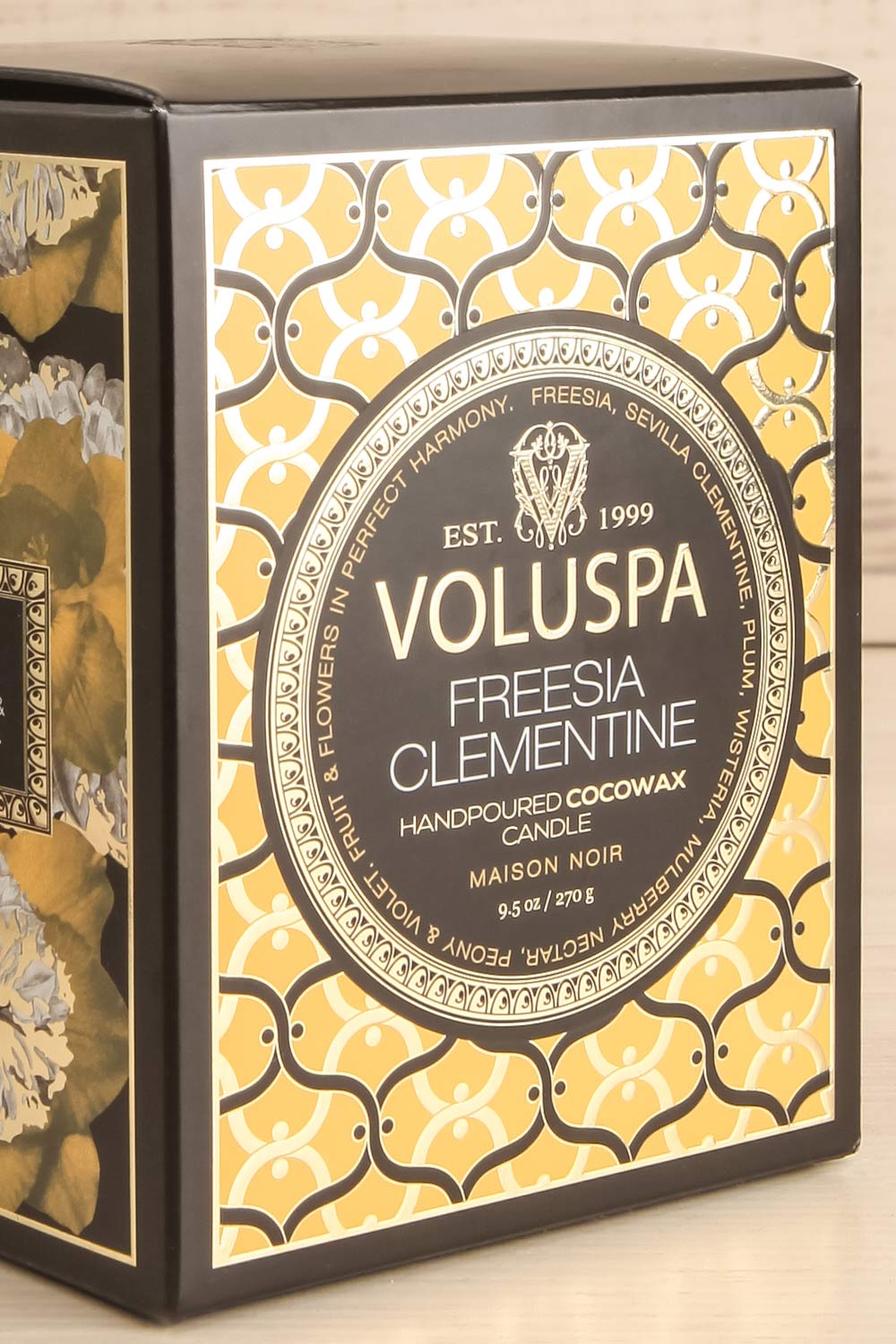 Freesia Clementine Classic Candle by Voluspa | Maison garçonne box close-up