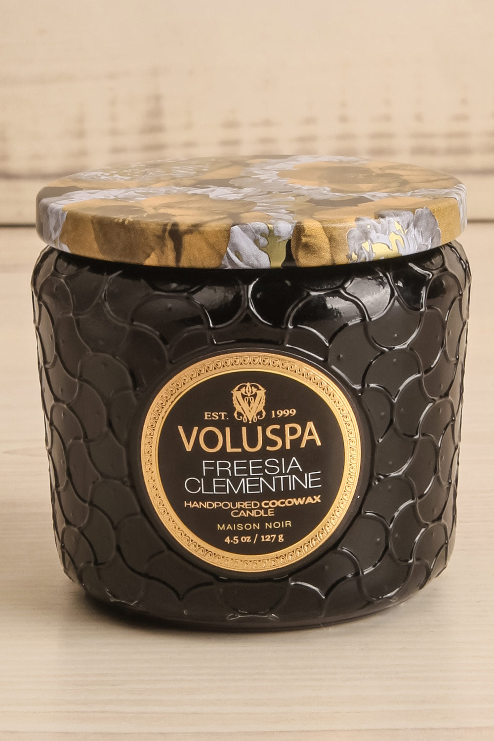 Freesia Clementine Petite Jar Candle by Voluspa | La petite garçonne close-up