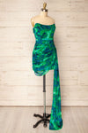 Frejus Strapless Blue-Green Abstract Print Dress | La petite garçonne side view