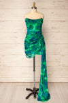 Frejus Strapless Blue-Green Abstract Print Dress | La petite garçonne front view