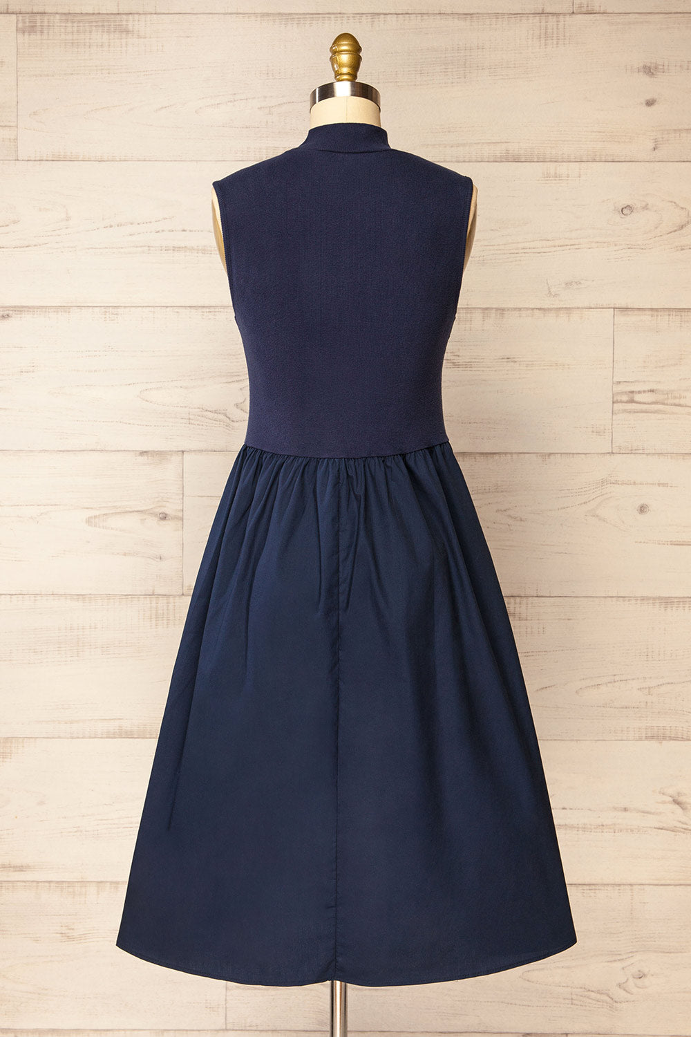 Frell Navy Midi Dress w/ Mock Neck | La petite garçonne back view