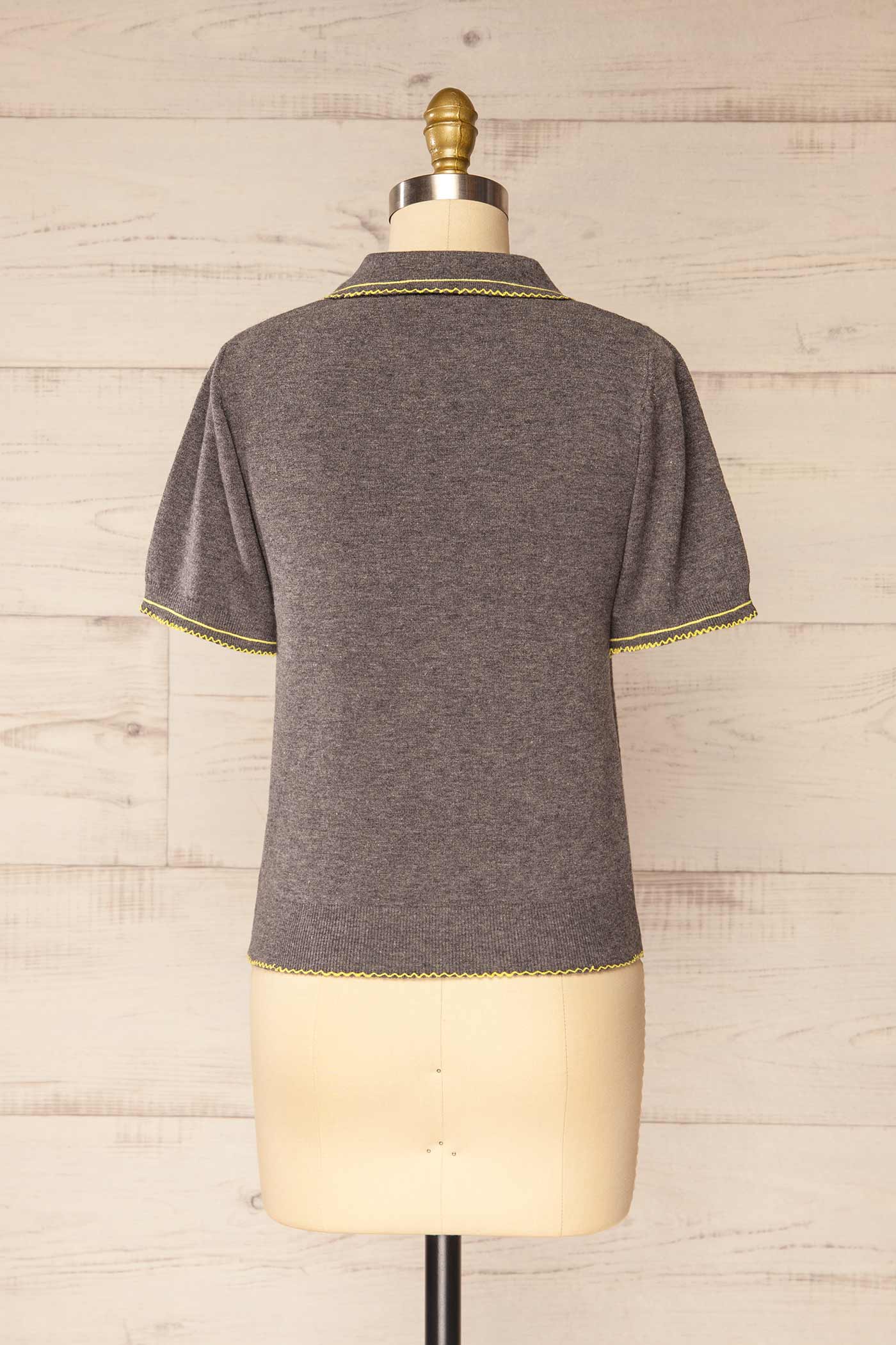 Fridolina Grey Short-Sleeved Knit Polo | La petite garçonne back