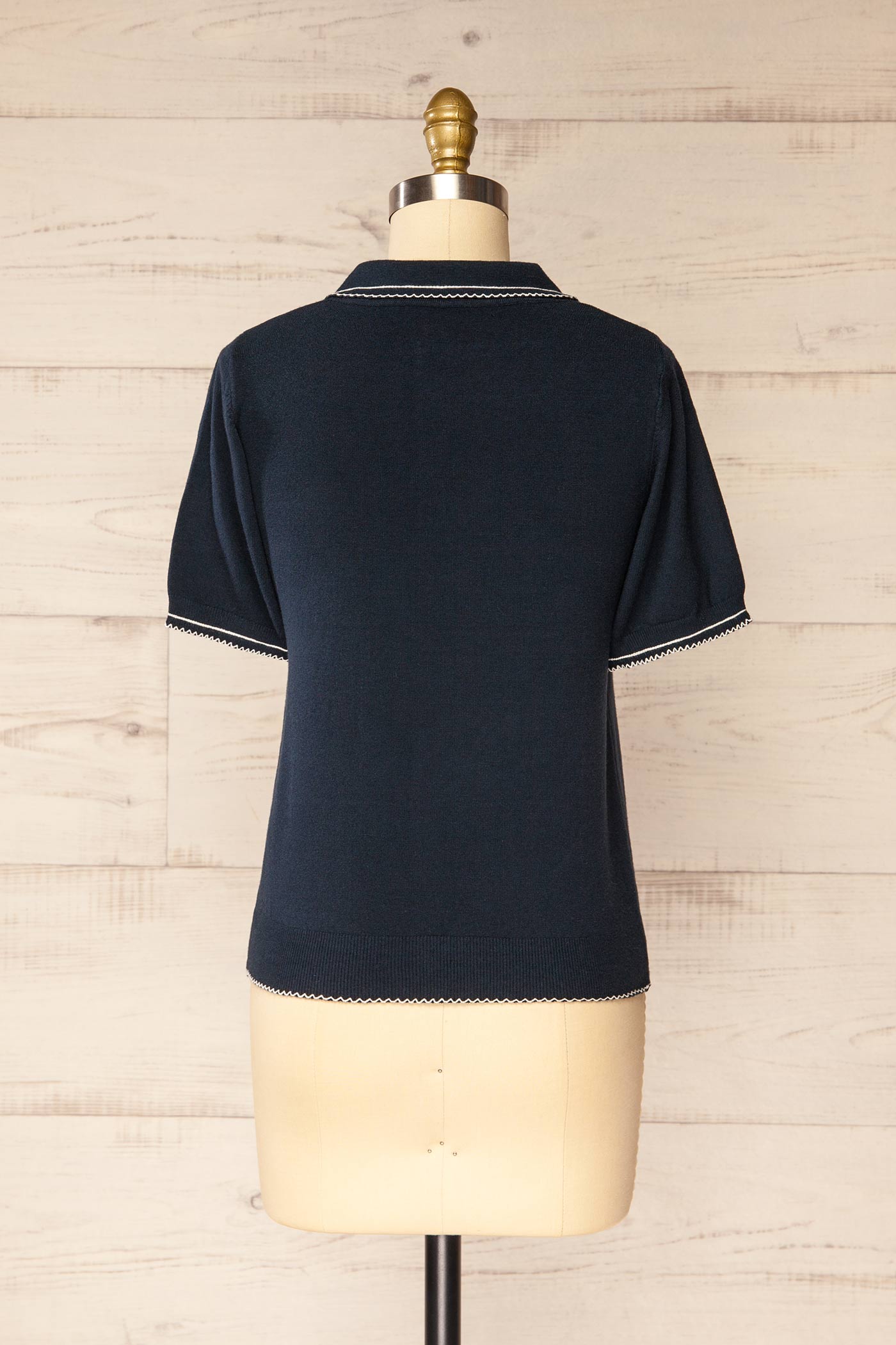 Fridolina Navy Short-Sleeved Knit Polo | La petite garçonne back