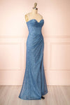 Frosti Blue Grey Sparkly Cowl Neck Maxi Dress | Boutique 1861 side view