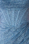 Frosti Blue Grey Sparkly Cowl Neck Maxi Dress | Boutique 1861 fabric
