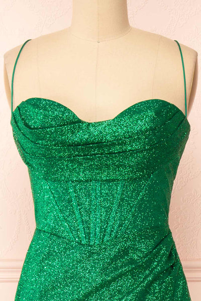 Frosti Green Sparkly Cowl Neck Maxi Dress | Boutique 1861 front
