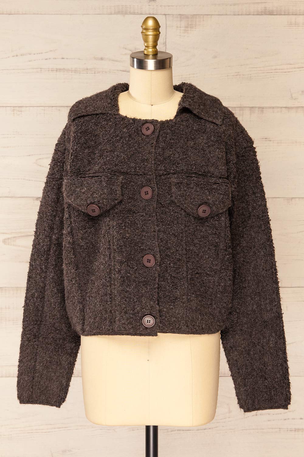 Fuji Dark Grey Boxy Fuzzy Jacket | La petite garçonne front view