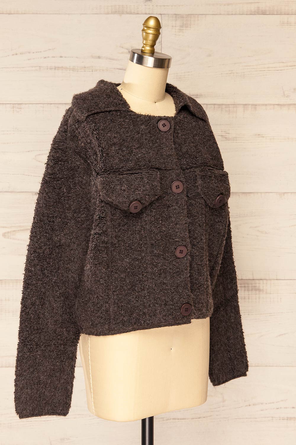 Fuji Dark Grey Boxy Fuzzy Jacket | La petite garçonne  side view