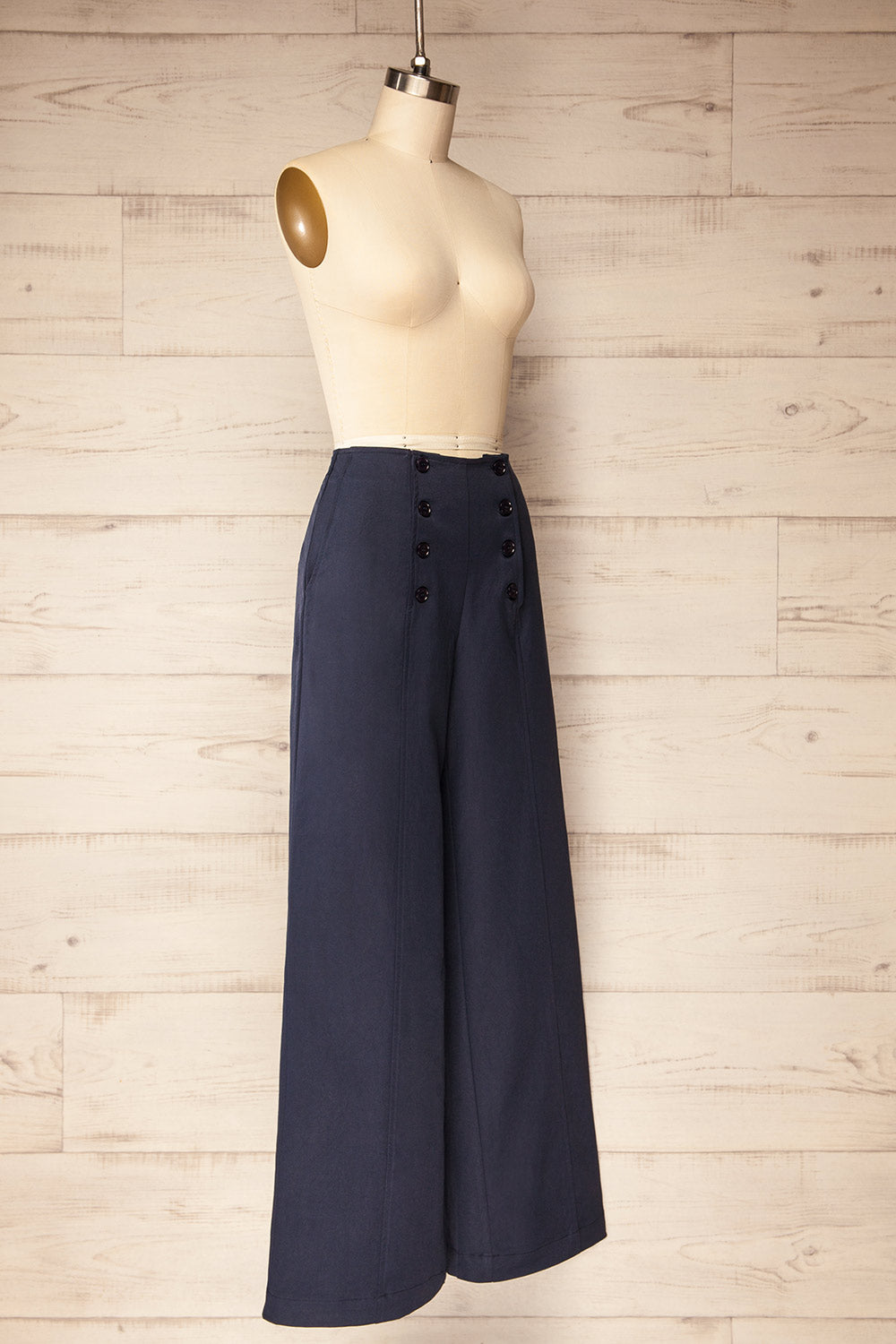 Fujisawa High-Rise Navy Pants with Buttons | La petite garçonne side view