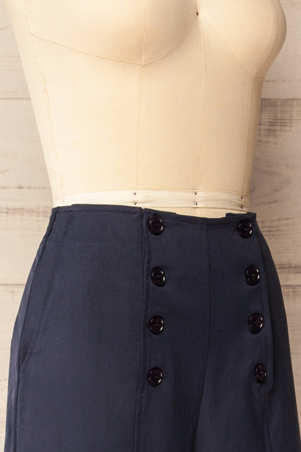 Fujisawa High-Rise Navy Pants with Buttons | La petite garçonne side