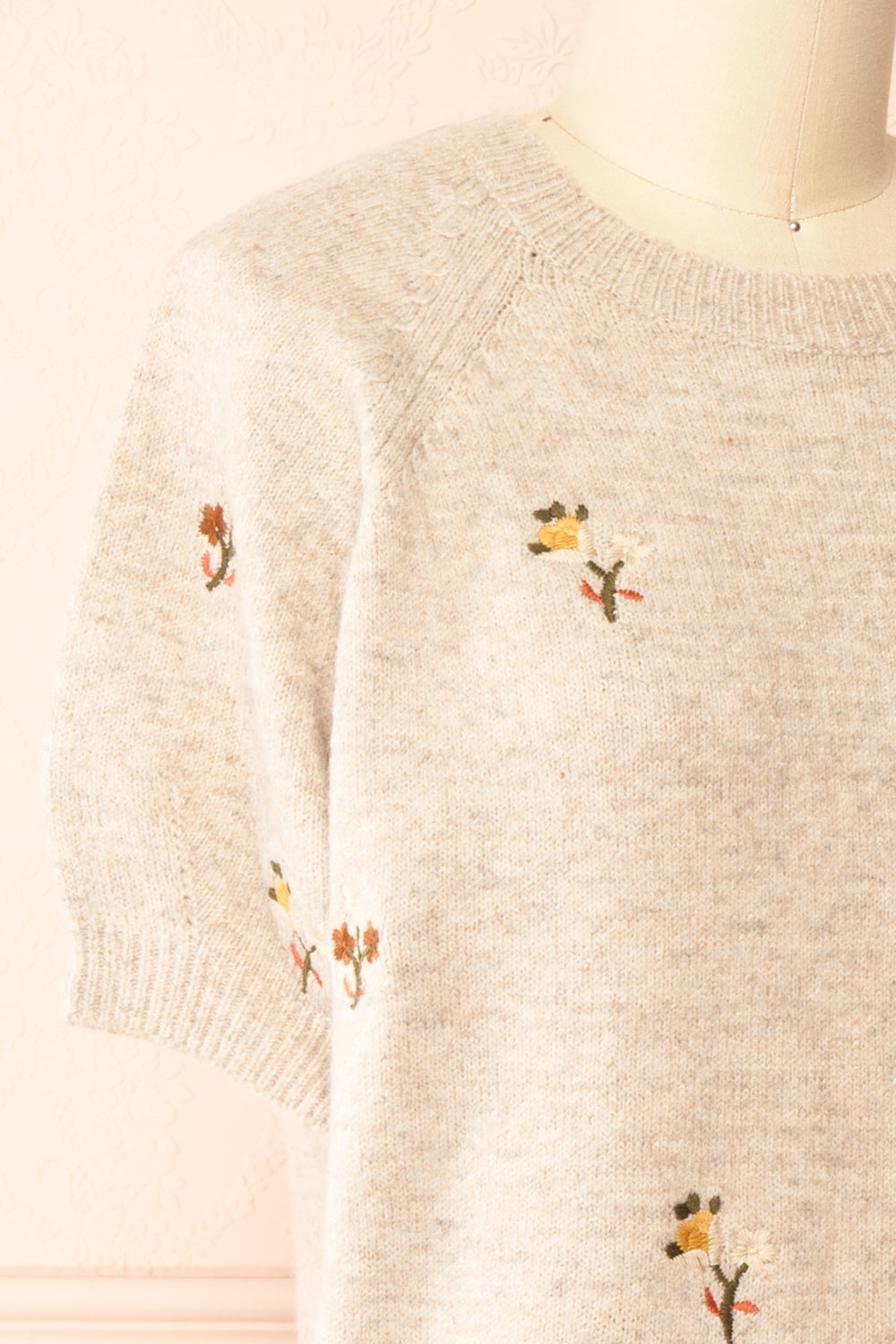 Furiosa Beige Knit Top with Embroidered Flowers | Boutique 1861 side 