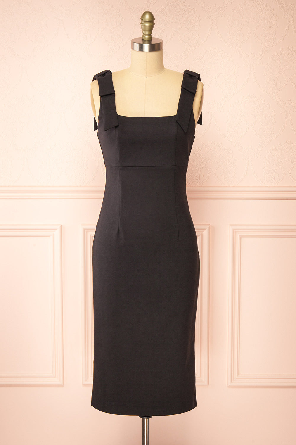 Gaile Black Shoulder Tie Midi Dress | Boutique 1861 front view