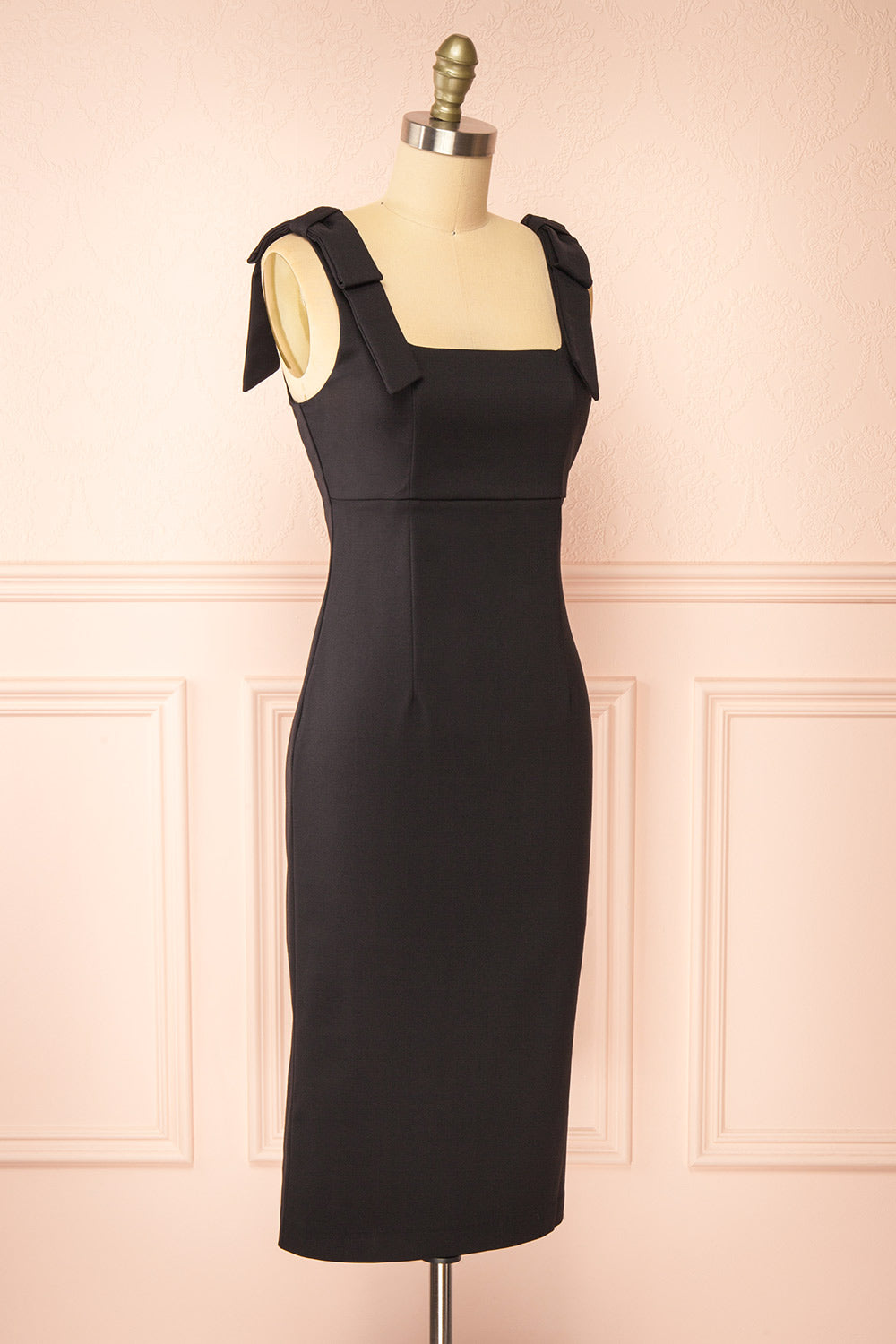 Gaile Black Shoulder Tie Midi Dress | Boutique 1861 side view