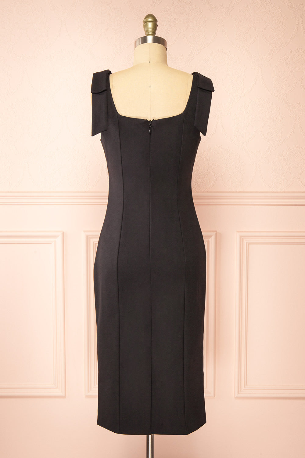 Gaile Black Shoulder Tie Midi Dress | Boutique 1861 back view