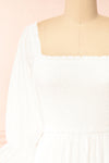 Galadriel White Midi Dress w/ Ruched Bust | Boutique 1861  front close-up