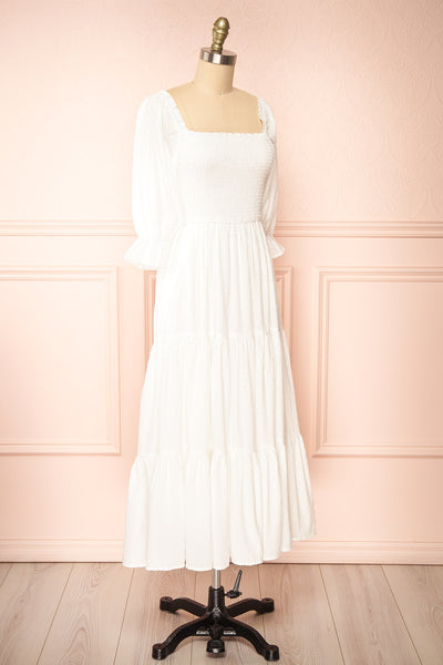 Galadriel White Midi Dress w/ Ruched Bust | Boutique 1861  side view