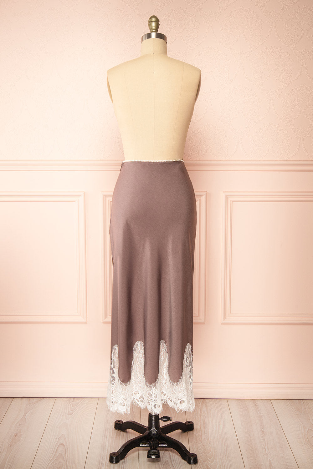 Gamma Mauve Maxi Satin Skirt w/ Lace | Boutique 1861 back view