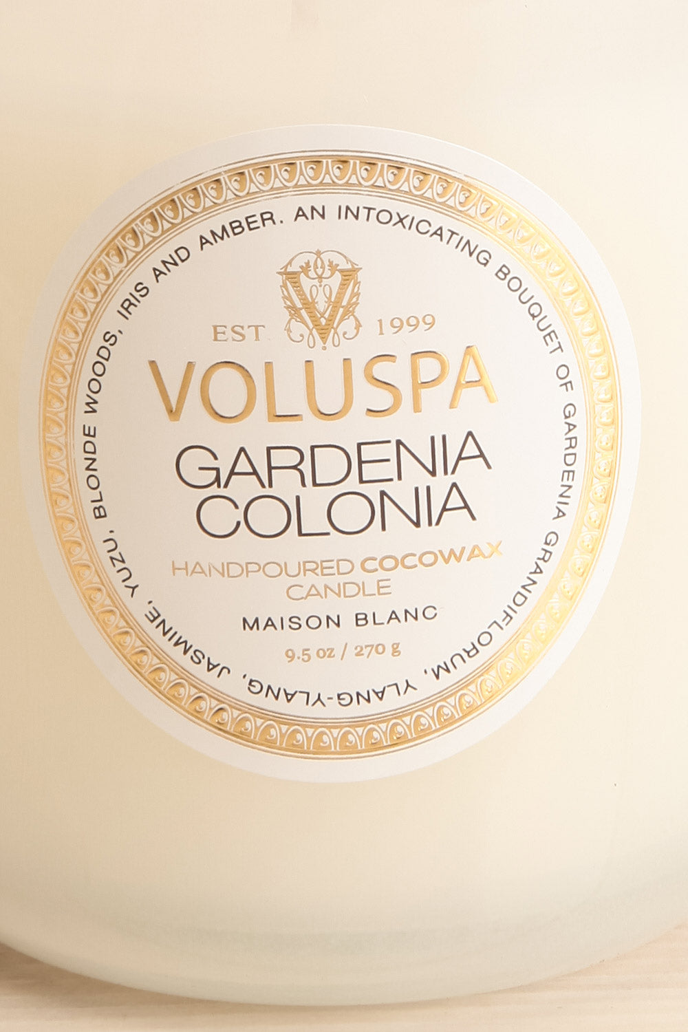 Classic Candle Gardenia Colonia | Voluspa | La Petite Garçonne 9oz close-up