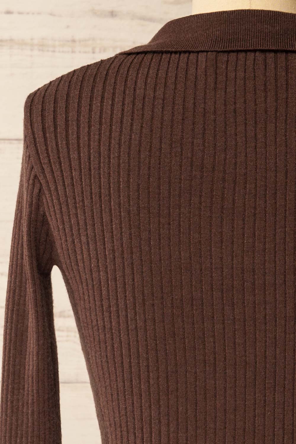 Gatton Brown Long Sleeve Collared Knit Top | La petite garçonne back