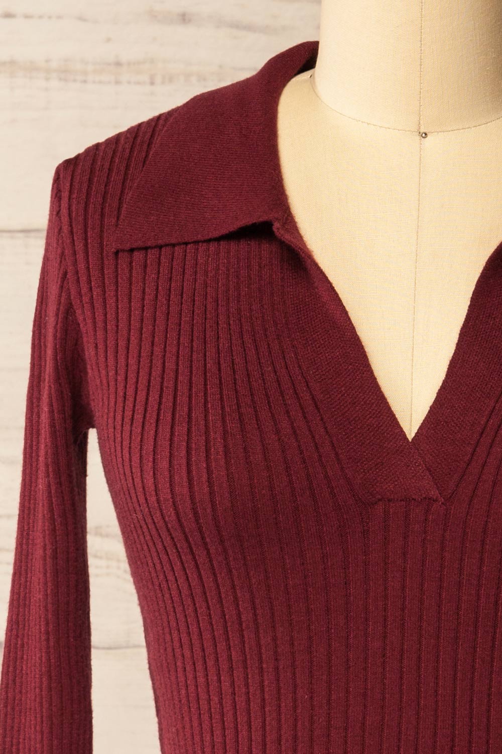 Gatton Burgundy Long Sleeve Collared Knit Top | La petite garçonne front