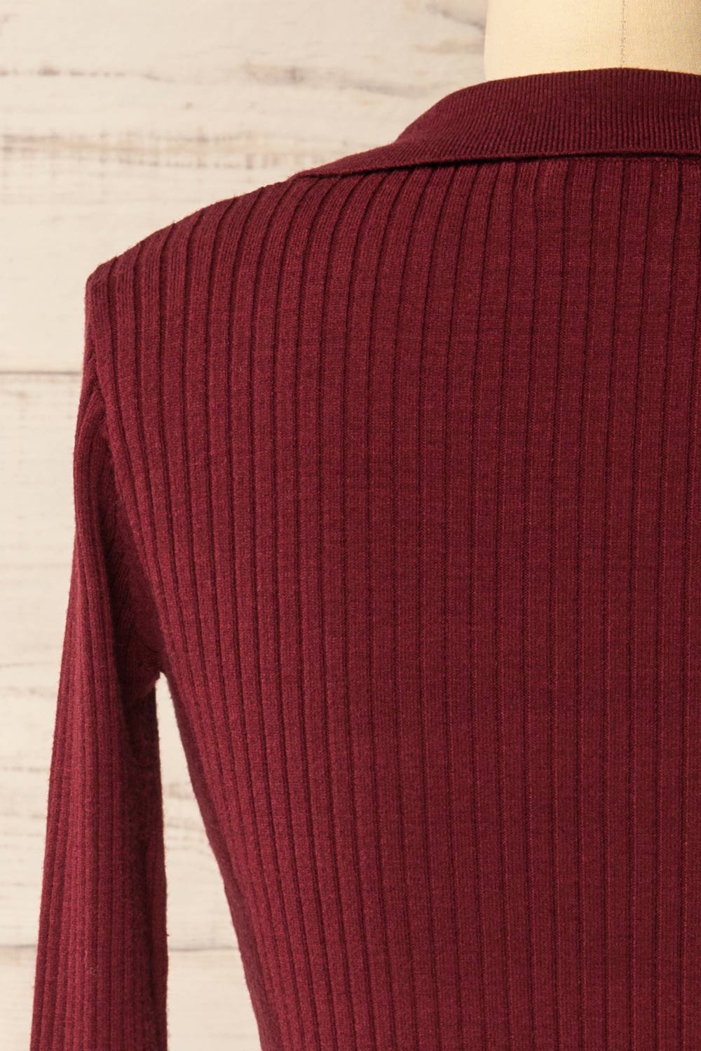 Gatton Burgundy Long Sleeve Collared Knit Top | La petite garçonne back