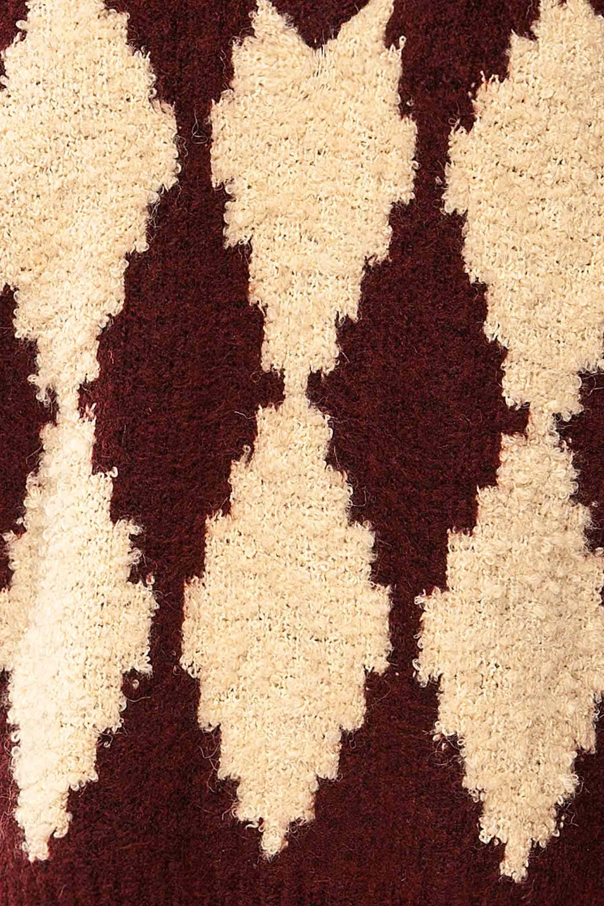 fabric view of Gawler Burgundy Oversized Argyle V-Neck Knit Sweater at La petite garçonne