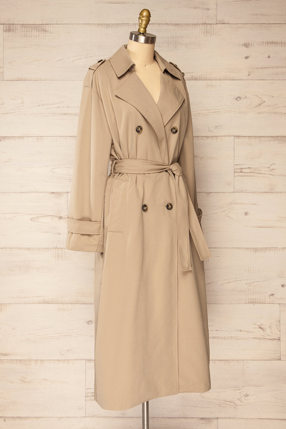 Gembloux Beige Double Breasted Trench Coat | La petite garçonne side view
