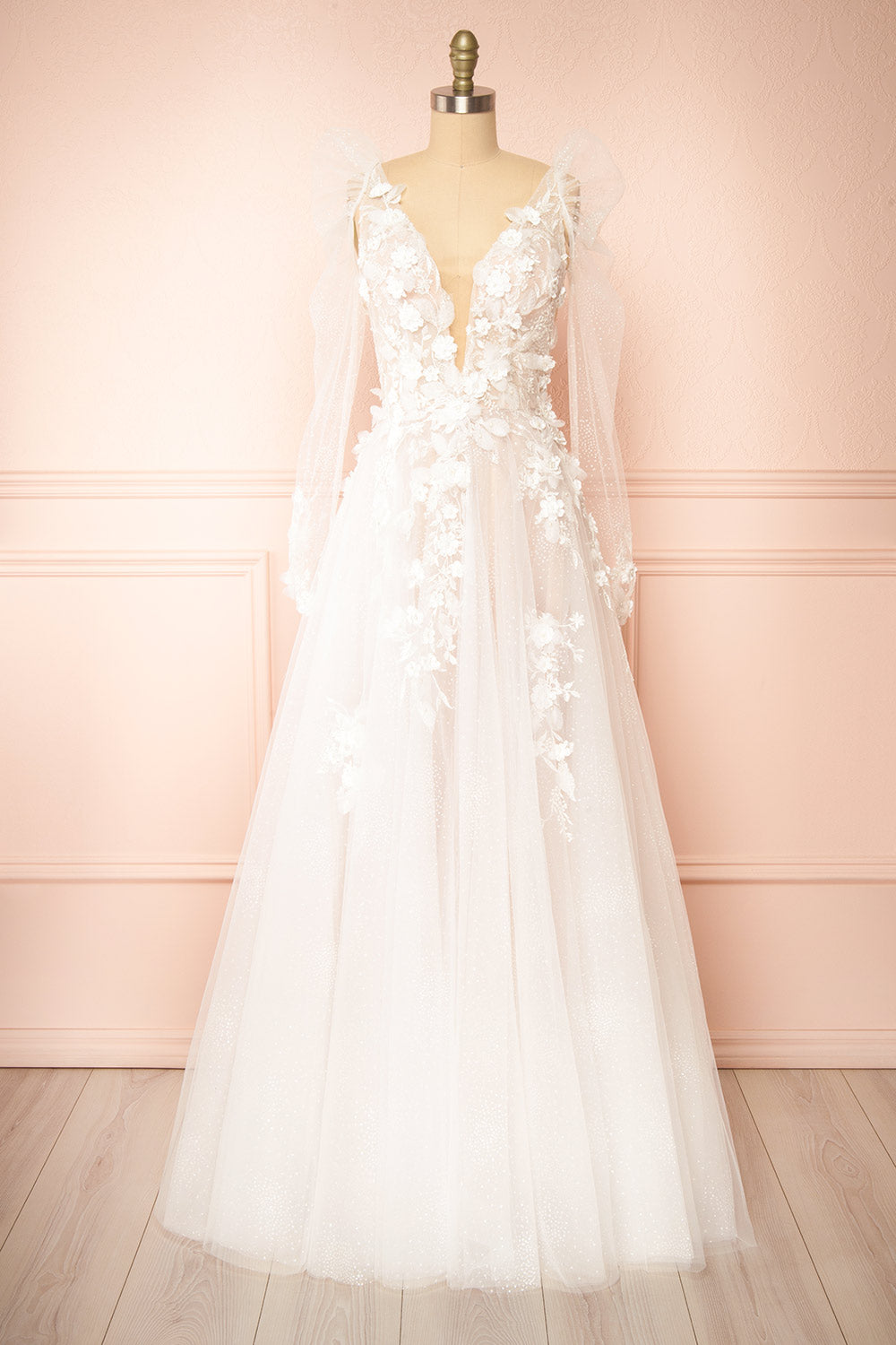 Geneva A-line Tulle Gown w/ Removable Sleeves | Boudoir 1861 front sleeve view