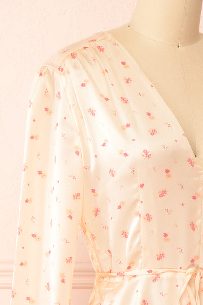 Georgia Short Satin Floral Pink Dress | Boutique 1861  side
