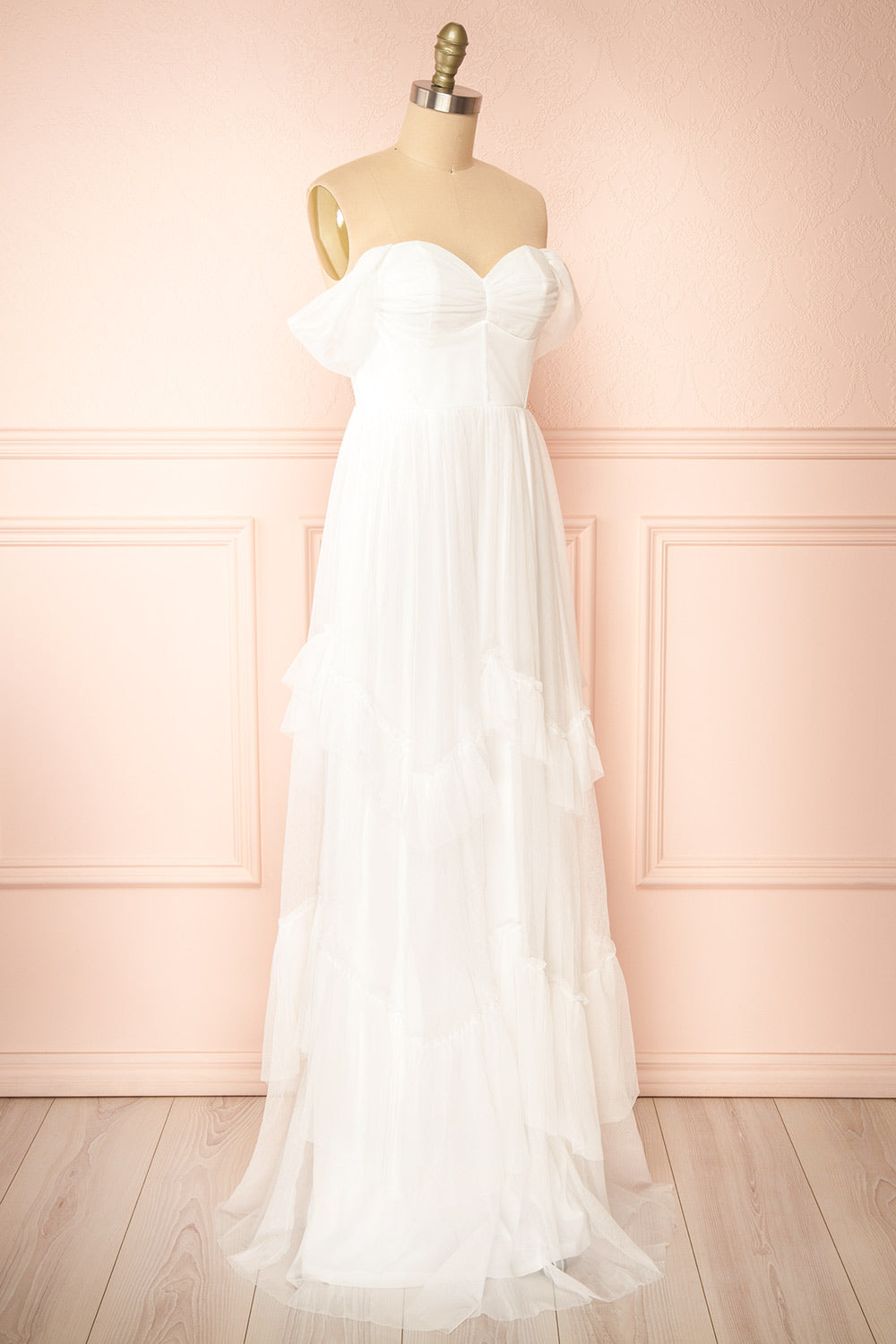 Georgine White Maxi Dress w/ Bustier Top | Boudoir 1861 side view