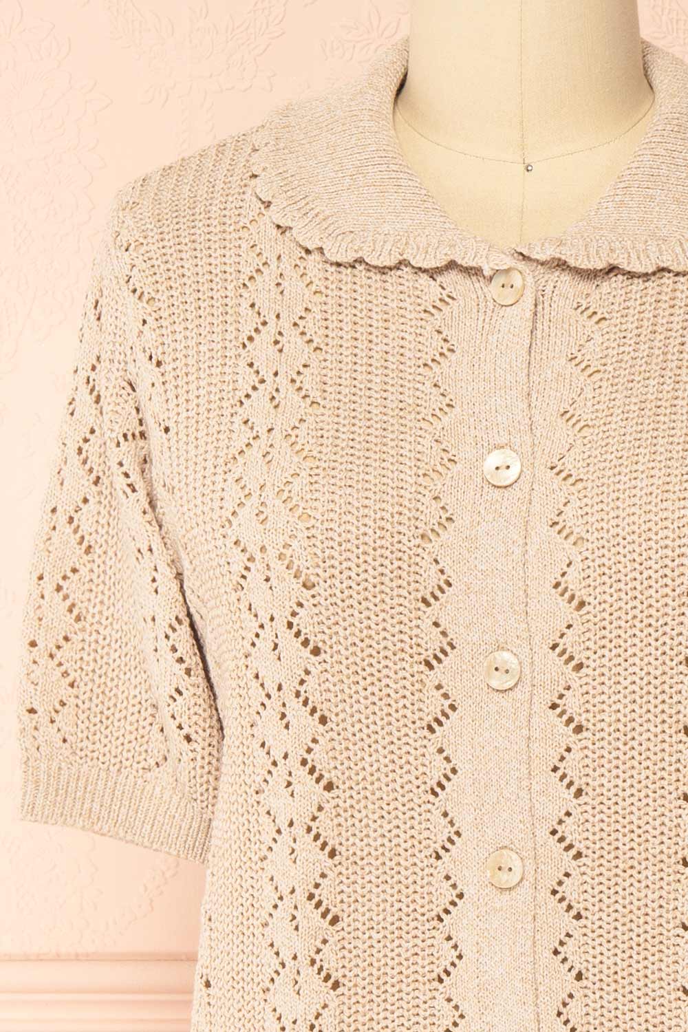 Gertie Beige Openwork Short Sleeve Cardigan | Boutique 1861 front