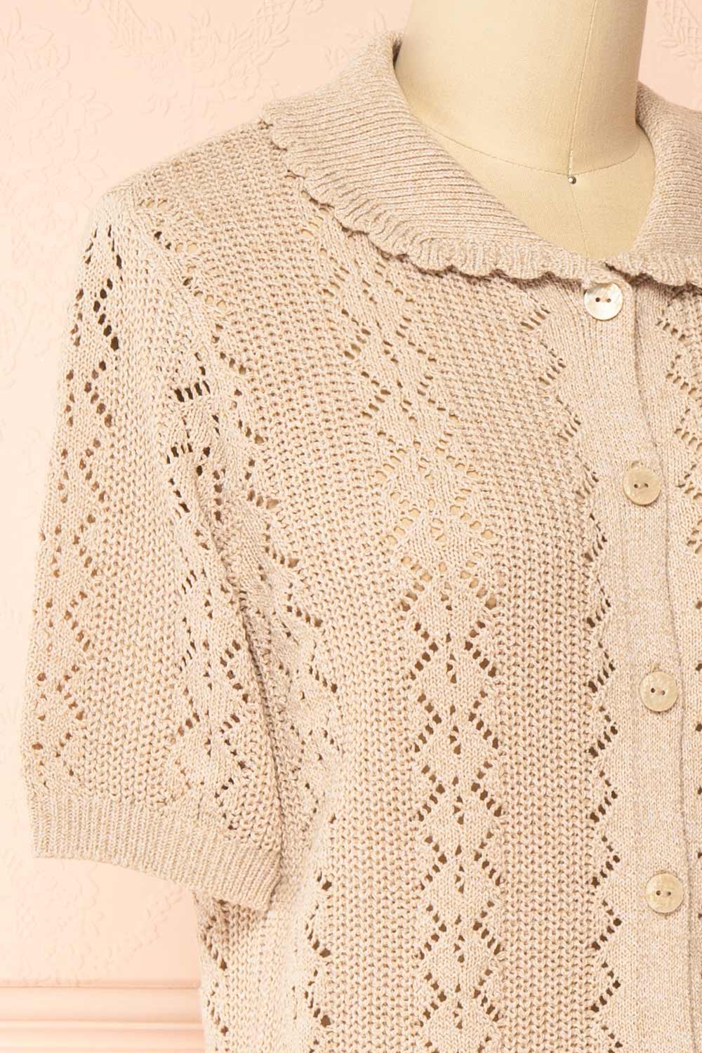 Gertie Beige Openwork Short Sleeve Cardigan | Boutique 1861 side
