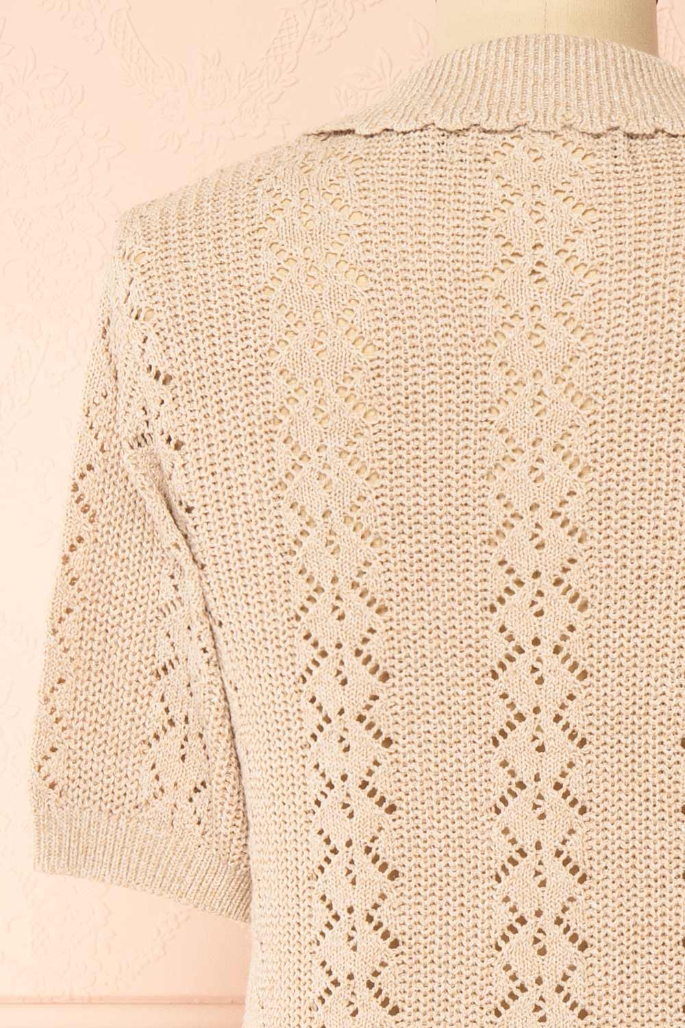 Gertie Beige Openwork Short Sleeve Cardigan | Boutique 1861 back 
