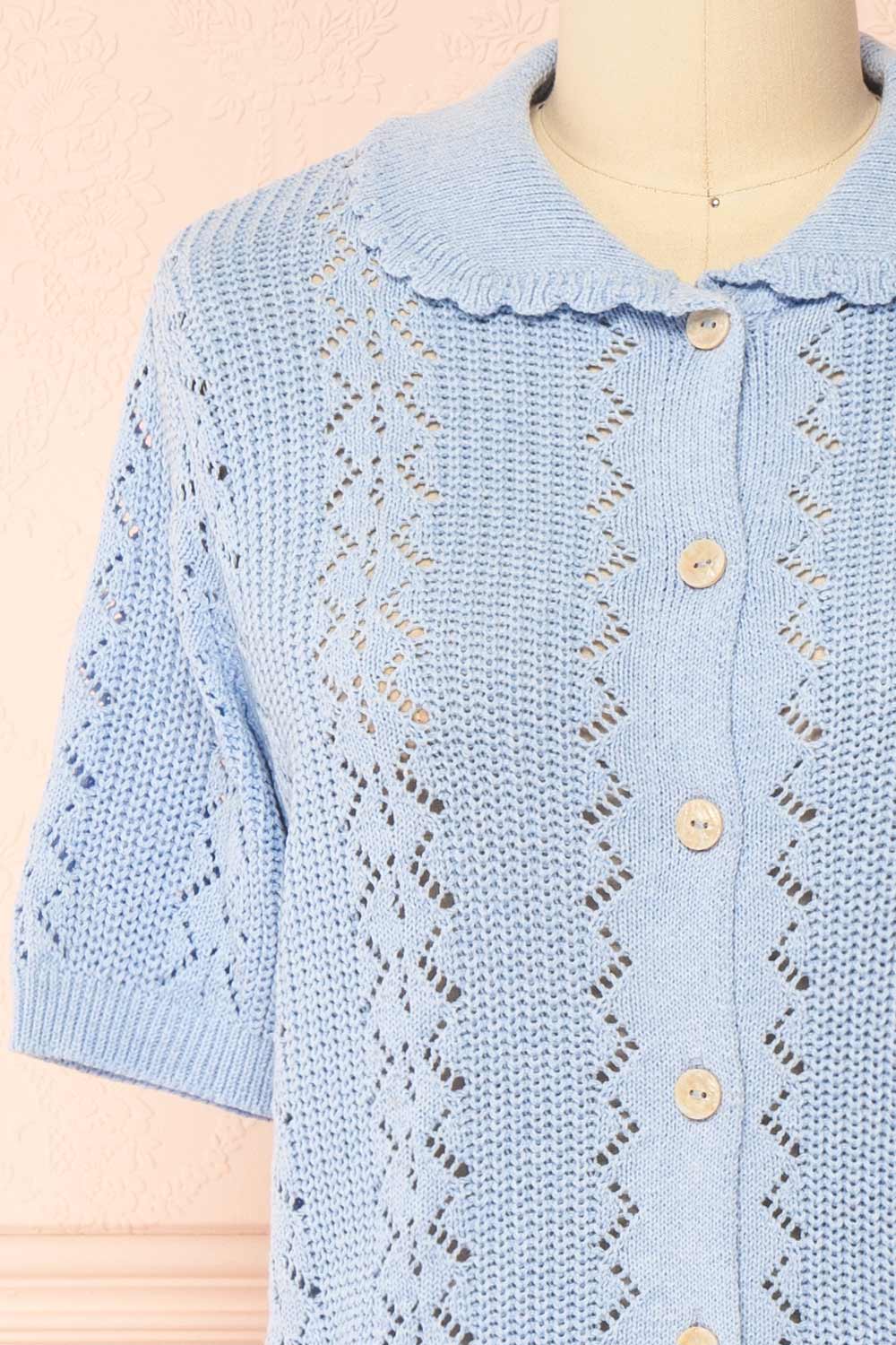 Gertie Blue Openwork Short Sleeve Cardigan | Boutique 1861 front