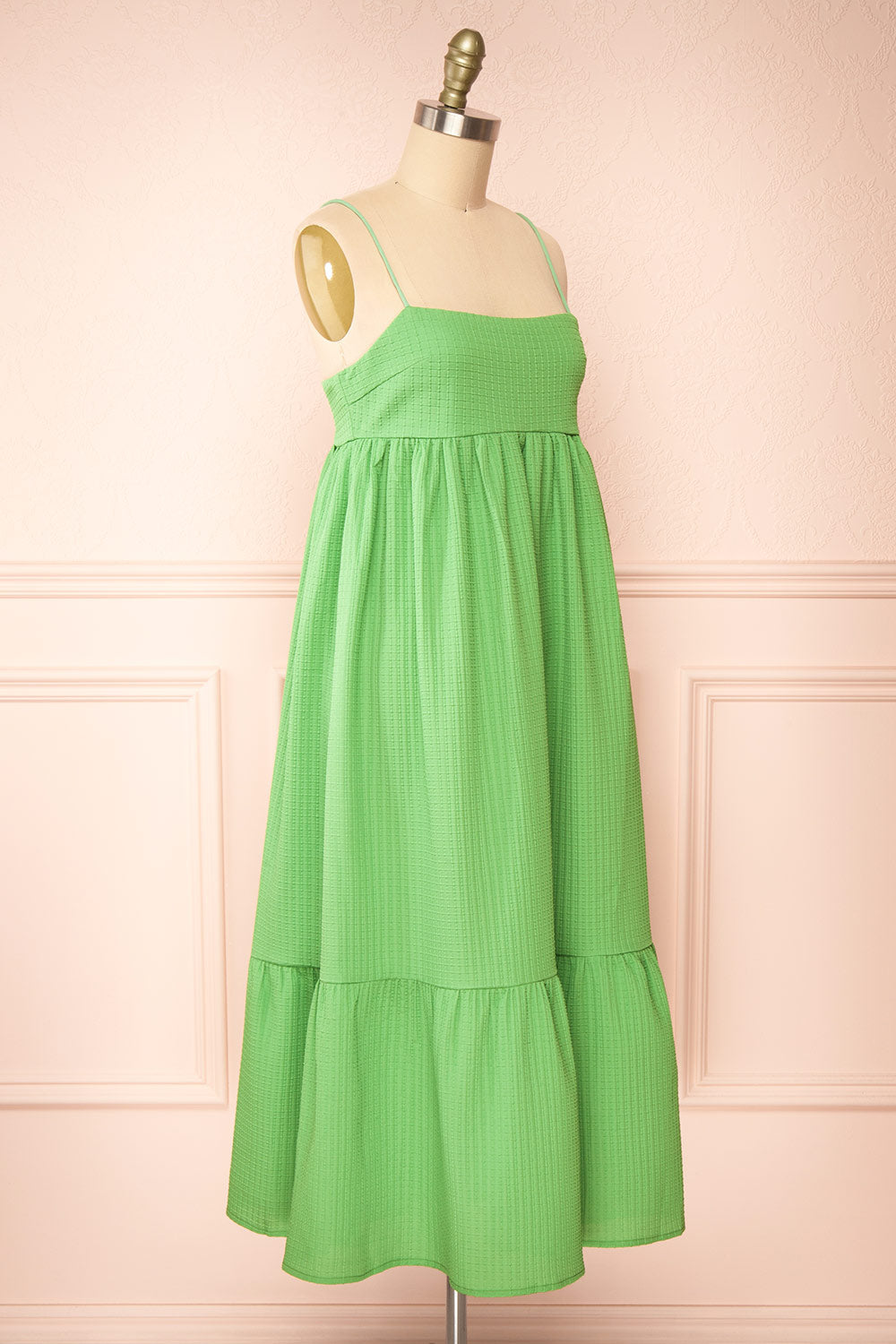Gilli Green Waffle Weave Midi Babydoll Dress | Boutique 1861 side view