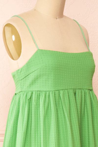 Gilli Green Waffle Weave Midi Babydoll Dress | Boutique 1861 side close-up