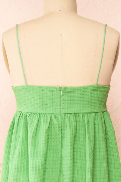 Gilli Green Waffle Weave Midi Babydoll Dress | Boutique 1861 back close-up