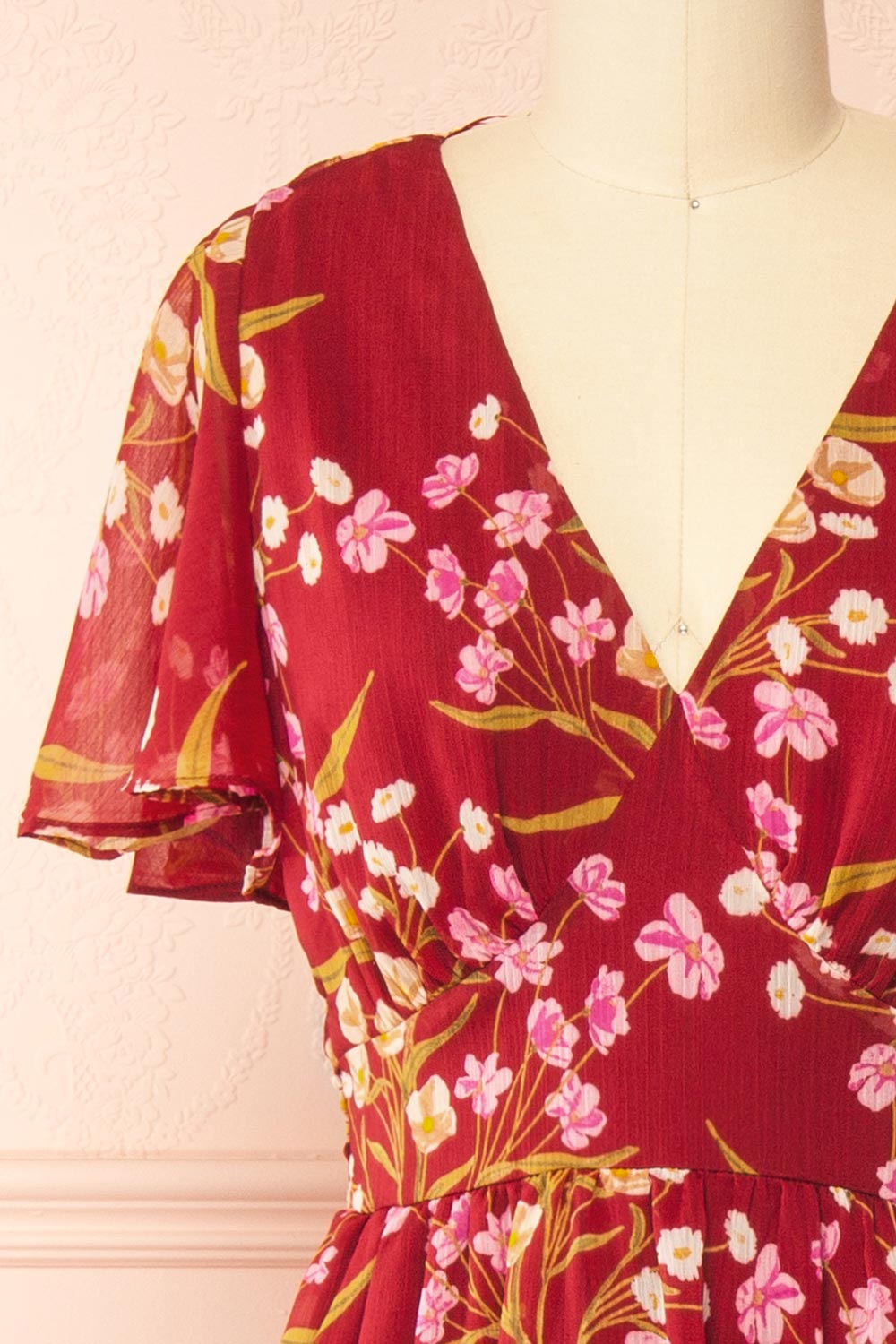 Ginna Tiered Burgundy Maxi Dress with Floral Pattern | Boutique 1861 front