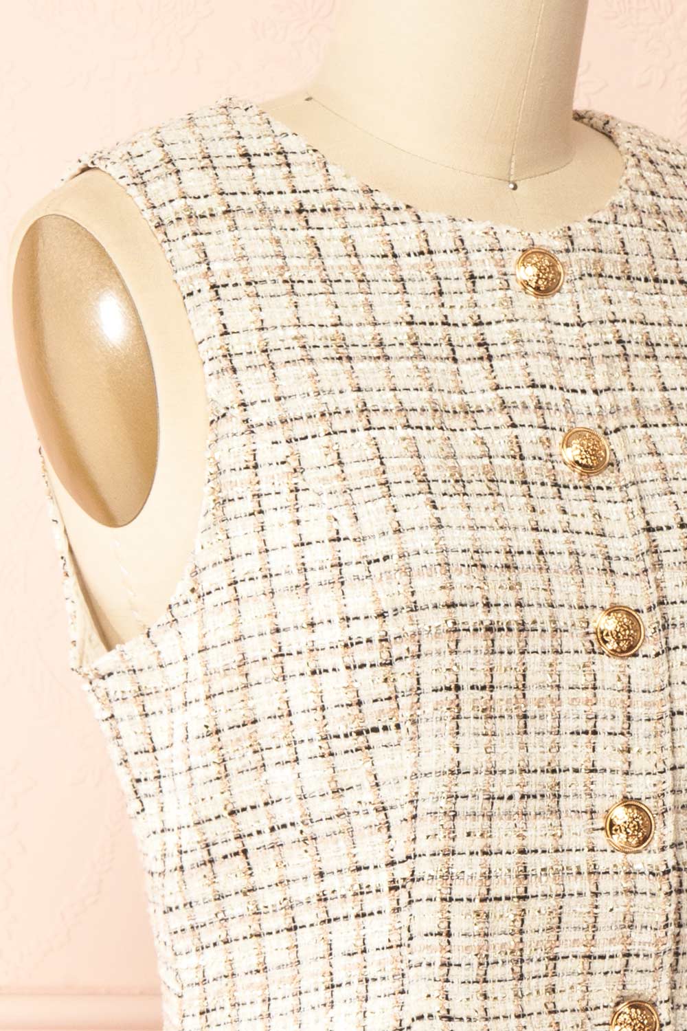 Gisella Sleveless Tweed Top with Gold Buttons | Boutique 1861 side