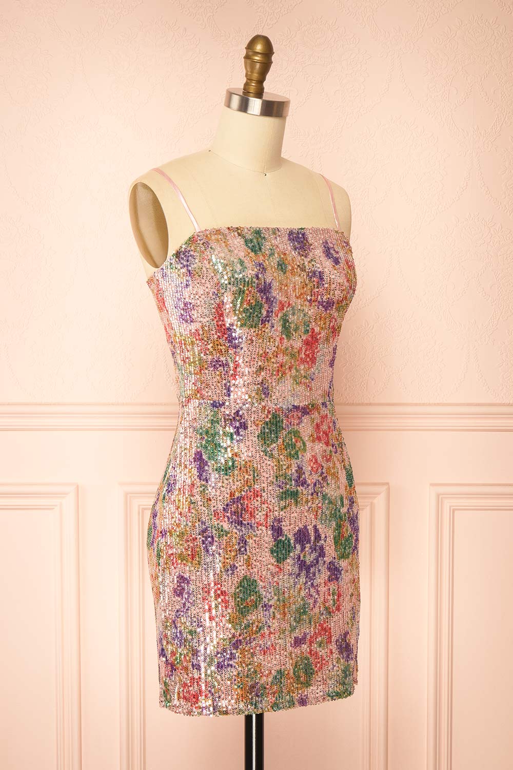 Glenda Floral Sequins Short Dress | Boutique 1861 side view