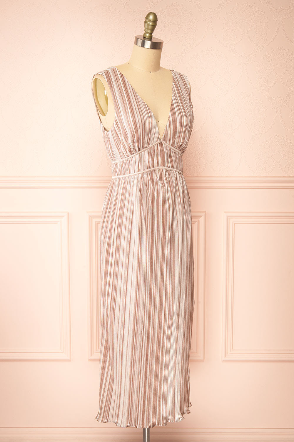 Gloriane Pleated Beige Multi-Tone Dress | Boutique 1861 side view