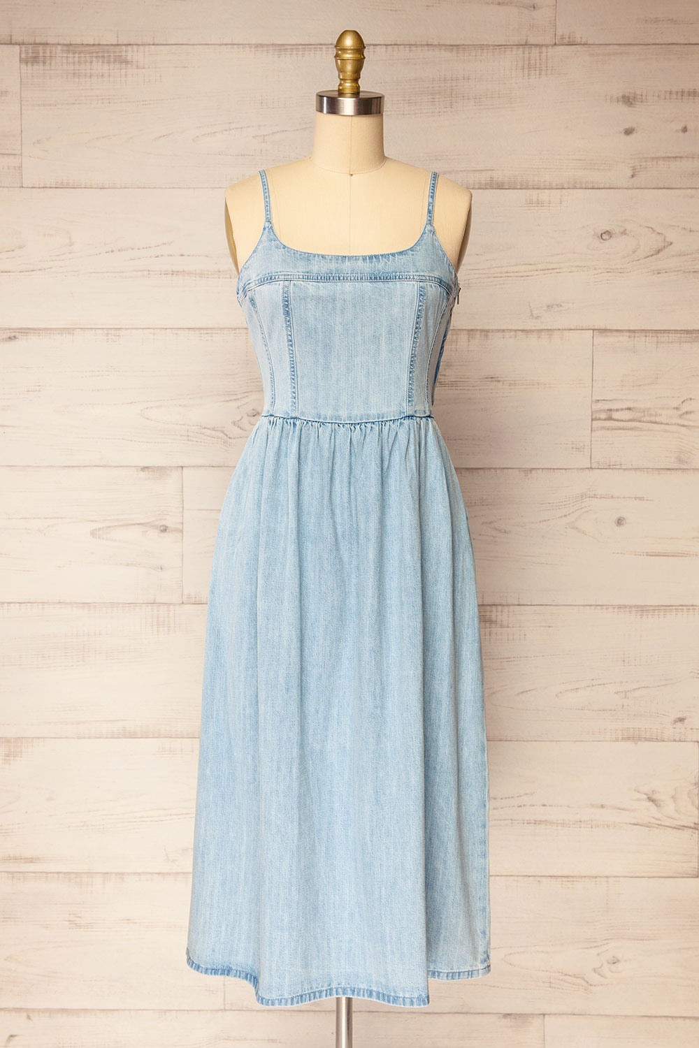 Gohadi Denim Midi Dress w/ Pockets | La petite garçonne front view