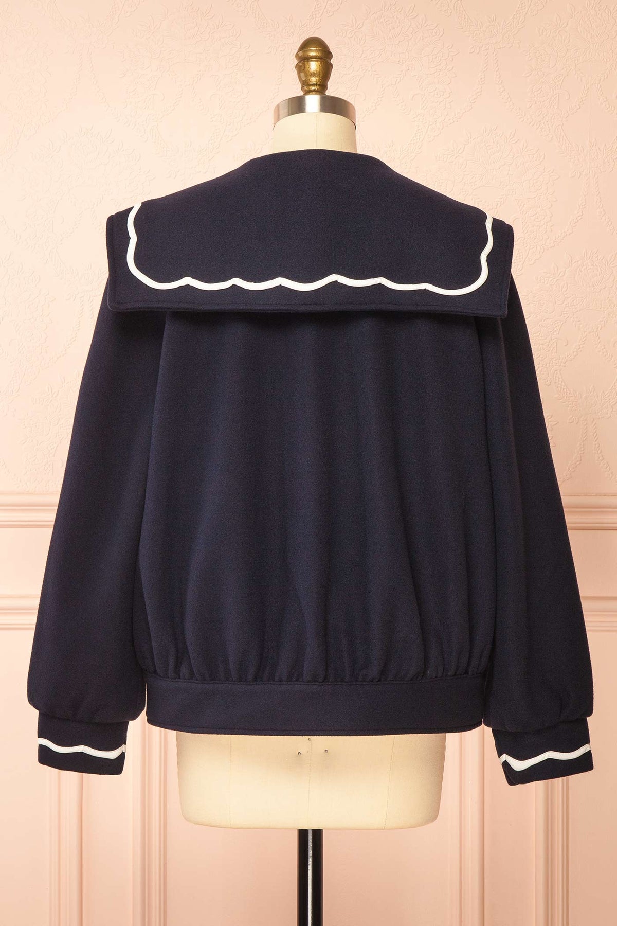 back view of Goiania Navy Short Jacket with Sailor Collar at Boutique 1861
