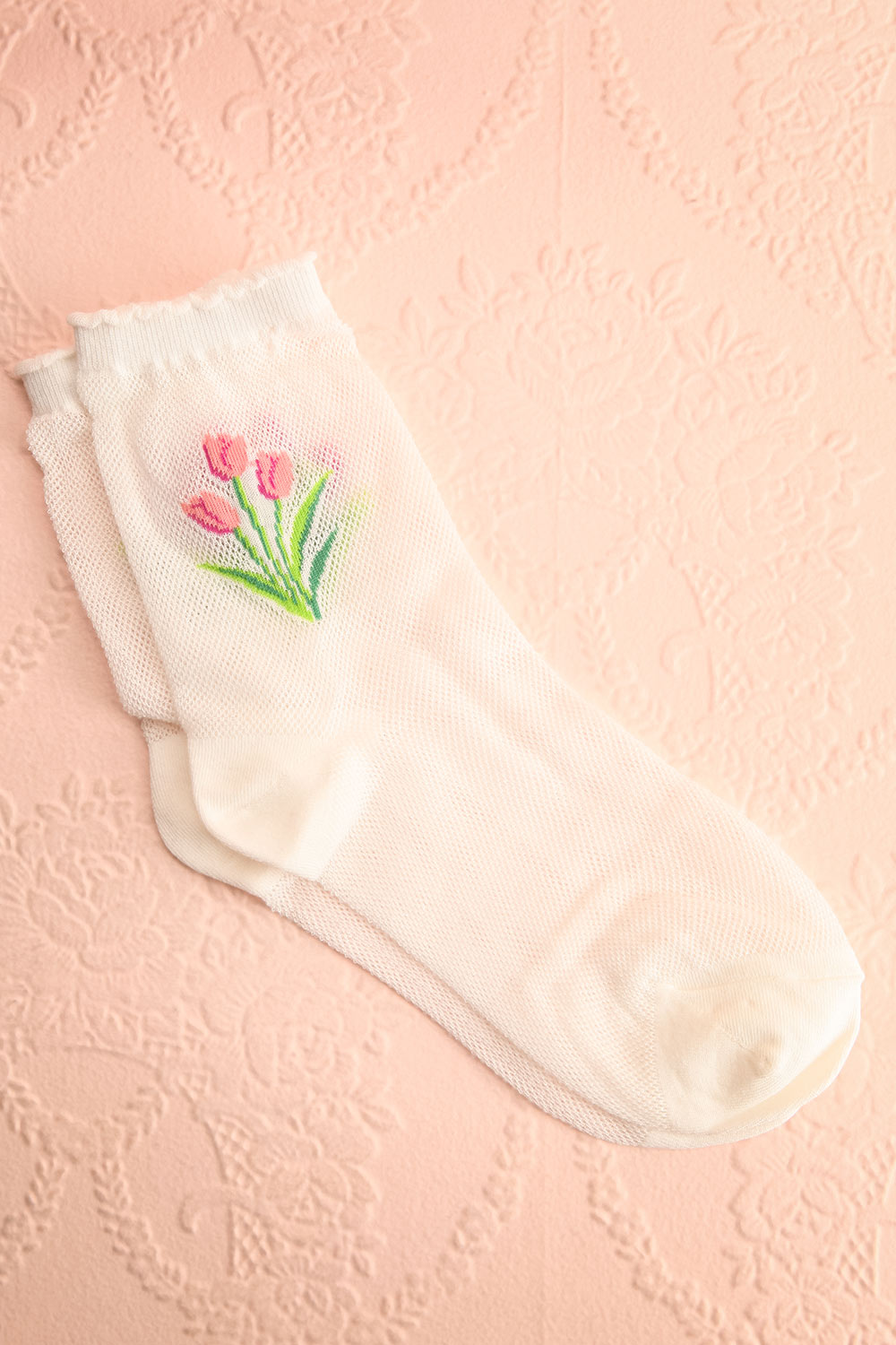 Gonata White Mesh Socks w/ Tulips | Boutique 1861 view